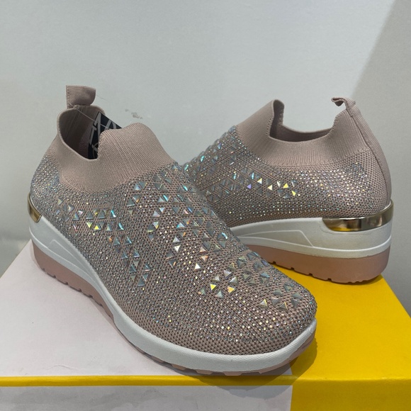 gnd Shoes - Women's Chunky Rhinestone Sneaker Sparkly Bling mesh slip on sneaker
